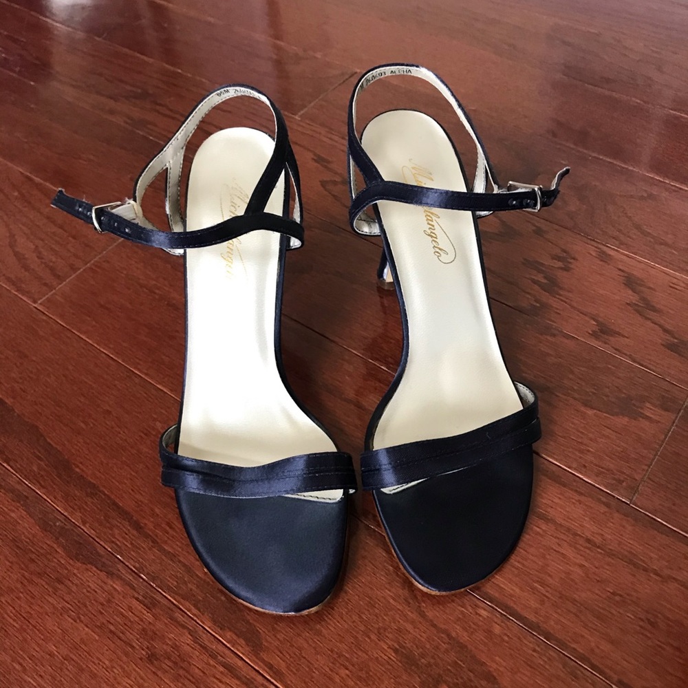 Size 6.5 navy satin strappy heels